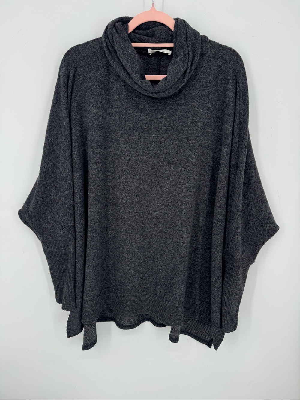 Zenana Charcoal Cowl Neck Poncho Sweater Cozy Boho Lagenlook Oversized Size XL